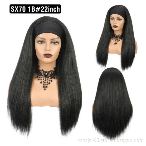 Kinky Straight Headband Wigs Yaki Straight Synthetic Hair Wig Machine Made Wigs18-22 inch for Women